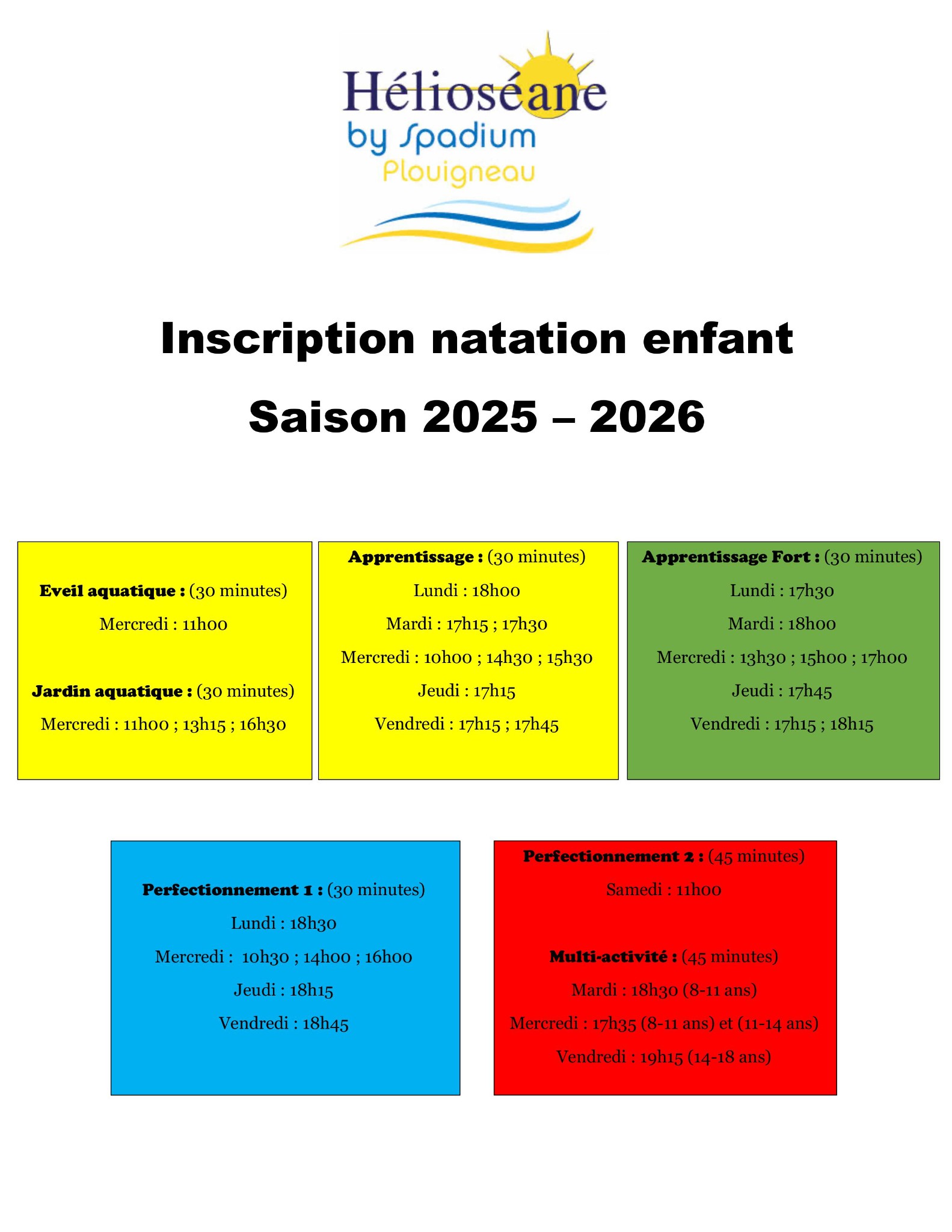 inscription natation enfant 2024 2025